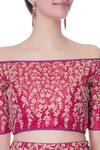 Vandana Sethi_Pink Raw Silk Embroidered Zari Carmen Neck Lehenga Set For Women_at_Aza_Fashions