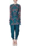 Shop_Incheetape_Blue Teal Resham And Zardozi Embroidered Kurta Set _Online_at_Aza_Fashions