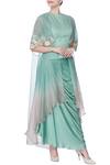 Buy_Incheetape_Blue Organza Embellished Capeopen Cape And Draped Skirt Set _at_Aza_Fashions