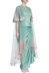Incheetape_Blue Organza Embellished Capeopen Cape And Draped Skirt Set _Online_at_Aza_Fashions