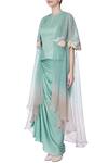 Buy_Incheetape_Blue Organza Embellished Capeopen Cape And Draped Skirt Set _Online_at_Aza_Fashions