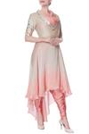 Buy_Incheetape_Coral Pink And Beige Suit With Dhoti Pants_at_Aza_Fashions