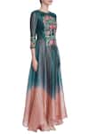 Incheetape_Blue Teal And Pink Front Open Kurta & Dhoti Pants For Women_Online_at_Aza_Fashions