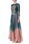 Buy_Incheetape_Blue Teal And Pink Front Open Kurta & Dhoti Pants _Online_at_Aza_Fashions