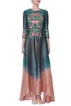 Shop_Incheetape_Blue Teal And Pink Front Open Kurta & Dhoti Pants _Online_at_Aza_Fashions