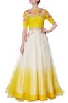 Buy_Incheetape_White Organza Embroidered Sequin And Yellow Floral Lehenga & Blouse For Women_at_Aza_Fashions