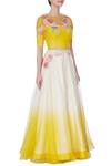 Incheetape_White Organza Embroidered Sequin And Yellow Floral Lehenga & Blouse For Women_Online_at_Aza_Fashions