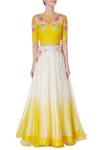 Shop_Incheetape_White Organza Embroidered Sequin And Yellow Floral Lehenga & Blouse For Women_Online_at_Aza_Fashions