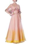 Buy_Incheetape_Yellow Organza Embroidered Sequin Round High Neck Pink And Ombre Lehenga Set _at_Aza_Fashions