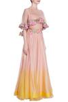 Incheetape_Yellow Organza Embroidered Sequin Round High Neck Pink And Ombre Lehenga Set _Online_at_Aza_Fashions