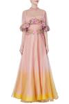 Shop_Incheetape_Yellow Organza Embroidered Sequin Round High Neck Pink And Ombre Lehenga Set _Online_at_Aza_Fashions