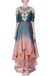 Shop_Incheetape_Blue And Pink Cold-shoulder Kurta & Palazzo Pants For Women_Online_at_Aza_Fashions