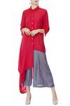Buy_Itara_Red Asymmetric Shirt Tunic Set_at_Aza_Fashions
