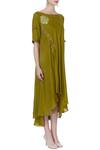 Itara_Olive Green Asymmetric Zardozi Dress_Online_at_Aza_Fashions