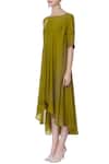 Buy_Itara_Olive Green Asymmetric Zardozi Dress_Online_at_Aza_Fashions