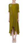 Shop_Itara_Olive Green Asymmetric Zardozi Dress_Online_at_Aza_Fashions