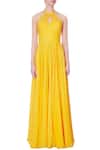 Shop_Saisha Shinde_Yellow Halter Slit Gown For Women_Online_at_Aza_Fashions