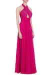 Saisha Shinde_Pink Flat Chiffon Silk Solid Halter Neck Slit Gown For Women_Online_at_Aza_Fashions