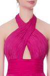 Saisha Shinde_Pink Flat Chiffon Silk Solid Halter Neck Slit Gown For Women_at_Aza_Fashions