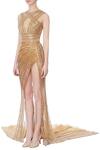 Buy_Saisha Shinde_Gold Embellished Trail Gown_Online_at_Aza_Fashions