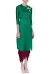Desert Shine by Sulochana Jangir_Green Taffeta Silk Embroidered Floral Band Collar Kurta For Women_Online_at_Aza_Fashions