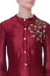 Desert Shine by Sulochana Jangir_Wine Taffeta Silk Embroidered Peacock Band Collar Kurta  _at_Aza_Fashions