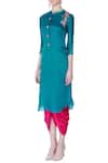 Buy_Desert Shine by Sulochana Jangir_Blue Teal Embroidered Kurta And Dhoti Pants For Women_Online_at_Aza_Fashions