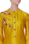 Desert Shine by Sulochana Jangir_Yellow Taffeta Silk Embroidered Floral Band Collar Kurta  _at_Aza_Fashions