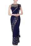 Buy_Rajat & Shraddha_Blue Georgette Embroidered Round Navy Pre-draped Saree With Blouse  _at_Aza_Fashions