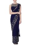 Rajat & Shraddha_Blue Georgette Embroidered Round Navy Pre-draped Saree With Blouse  _Online_at_Aza_Fashions