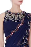 Buy_Rajat & Shraddha_Blue Georgette Embroidered Round Navy Pre-draped Saree With Blouse  _Online_at_Aza_Fashions