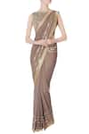 Buy_Rajat & Shraddha_Brown Georgette Embroidered Boat Taupe Pre-draped Saree With Blouse _at_Aza_Fashions