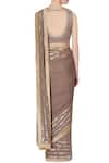 Shop_Rajat & Shraddha_Brown Georgette Embroidered Boat Taupe Pre-draped Saree With Blouse _at_Aza_Fashions