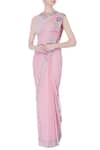 Buy_Rajat & Shraddha_Pink Georgette Embroidered Boat Rose Pre-draped Saree With Blouse  _at_Aza_Fashions