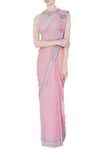 Rajat & Shraddha_Pink Georgette Embroidered Boat Rose Pre-draped Saree With Blouse  _Online_at_Aza_Fashions