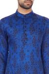 Dhruv Vaish_Royal Blue Modal Satin Printed Kurta Set_at_Aza_Fashions