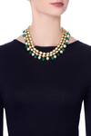Shop_Just Shradhas_Green Bead And Pearl Accent Necklace _at_Aza_Fashions