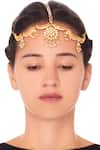 Shop_Just Shradhas_Gold Plated Pearl Work Maangtikka _at_Aza_Fashions