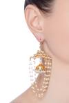 Shop_Just Shradhas_Gold Plated Pearls Strand Embellished Earrings _at_Aza_Fashions