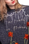 Shahin Mannan_Blue Fleece Embroidered Thread Work Jewel Neck Sweatshirt  _Online_at_Aza_Fashions