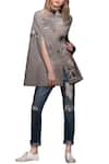 Shop_Shahin Mannan_Grey Cotton Wool Embroidered Cape_at_Aza_Fashions