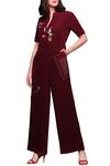 Buy_Shahin Mannan_Maroon Embroidered Jumpsuit For Women_at_Aza_Fashions