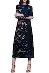 Buy_Shahin Mannan_Blue Navy Embroidered Midi Dress For Women_at_Aza_Fashions