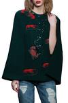 Shahin Mannan_Green Wool Embroidered Thread Work Round Neck Cape  _Online_at_Aza_Fashions
