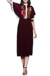 Buy_Shahin Mannan_Maroon Embellished Midi Dress For Women_at_Aza_Fashions