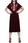 Shahin Mannan_Maroon Embellished Midi Dress For Women_Online_at_Aza_Fashions