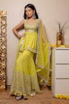 Shop_Gopi Vaid_Yellow Cotton Silk Peplum Tunic Sharara Set_at_Aza_Fashions