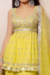 Shop_Gopi Vaid_Yellow Cotton Silk Peplum Tunic Sharara Set_Online_at_Aza_Fashions