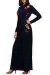 Buy_Shahin Mannan_Blue Stretchable Polyester Embroidered Floral Band Collar Jumpsuit For Women_at_Aza_Fashions