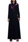 Shahin Mannan_Blue Stretchable Polyester Embroidered Floral Band Collar Jumpsuit For Women_Online_at_Aza_Fashions